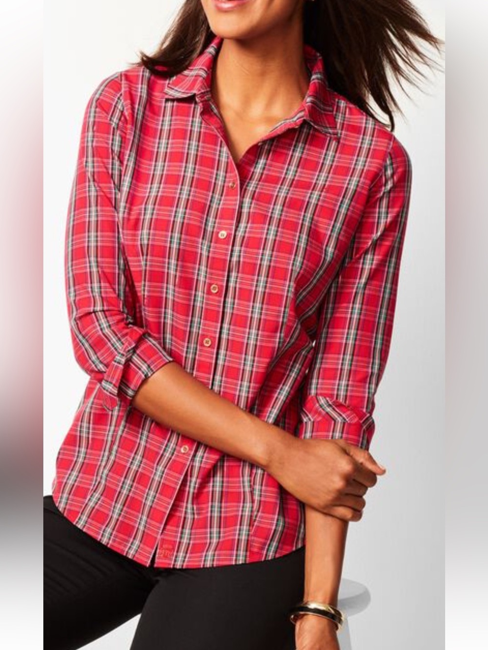 Talbots Red Plaid Button-Down Shirt women size 16p